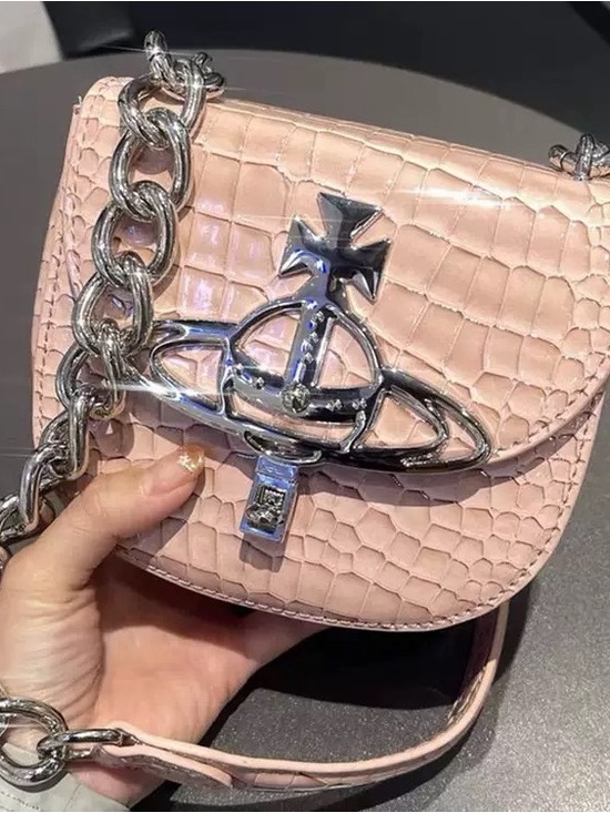 Handbags - Vivienne Westwood Sofia Mini Pink Croc Vegan Leather Shoulder Bag